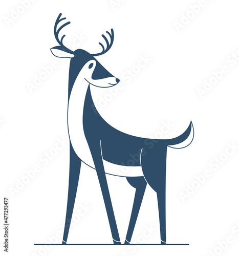 Cute cartoon deer vector illustration isolated on white.