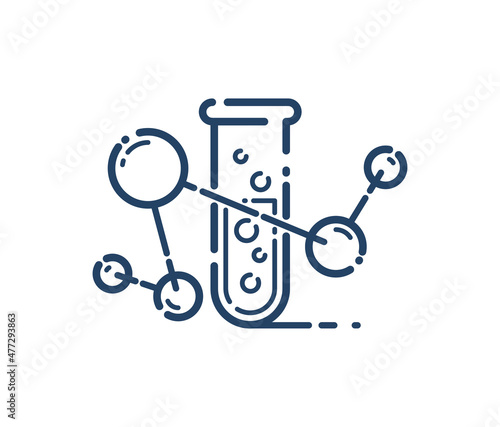 Test tube and molecule connection vector simple linear icon, science chemistry and medicine analysis line art symbol, laboratory research.