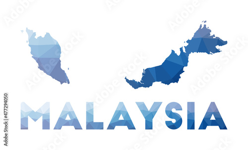 Low poly map of Malaysia. Geometric illustration of the country. Malaysia polygonal map. Technology, internet, network concept. Vector illustration.