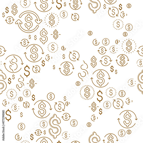 Financial icon set seamless background, dollar currency money signs, backdrop for financial website or economical theme ads and information, vector wallpaper or web site background.