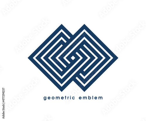 Geometric vector line art logo isolated on white, abstract linear contemporary style symbol, geometrical shape emblem, business corporate branding graphic design element.