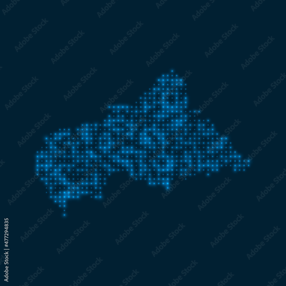 CAR dotted glowing map. Shape of the country with blue bright bulbs. Vector illustration.