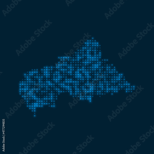 CAR dotted glowing map. Shape of the country with blue bright bulbs. Vector illustration.