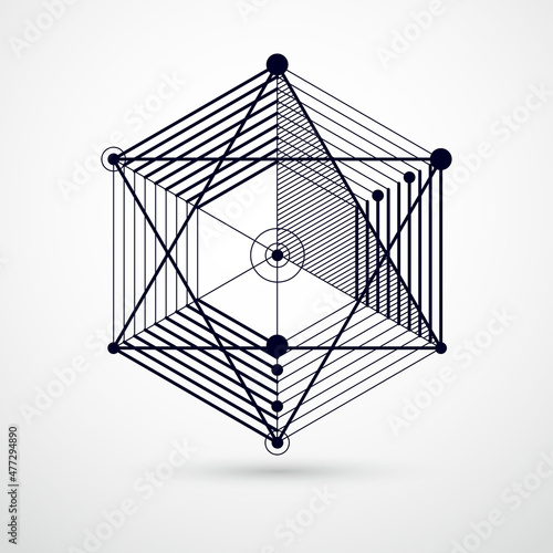 3D Fototapete Schwarze - Fototapete Abstract modern retro black and white 3D background, geometric futuristic shapes vector illustration. Abstract scheme of engine or engineering mechanism.