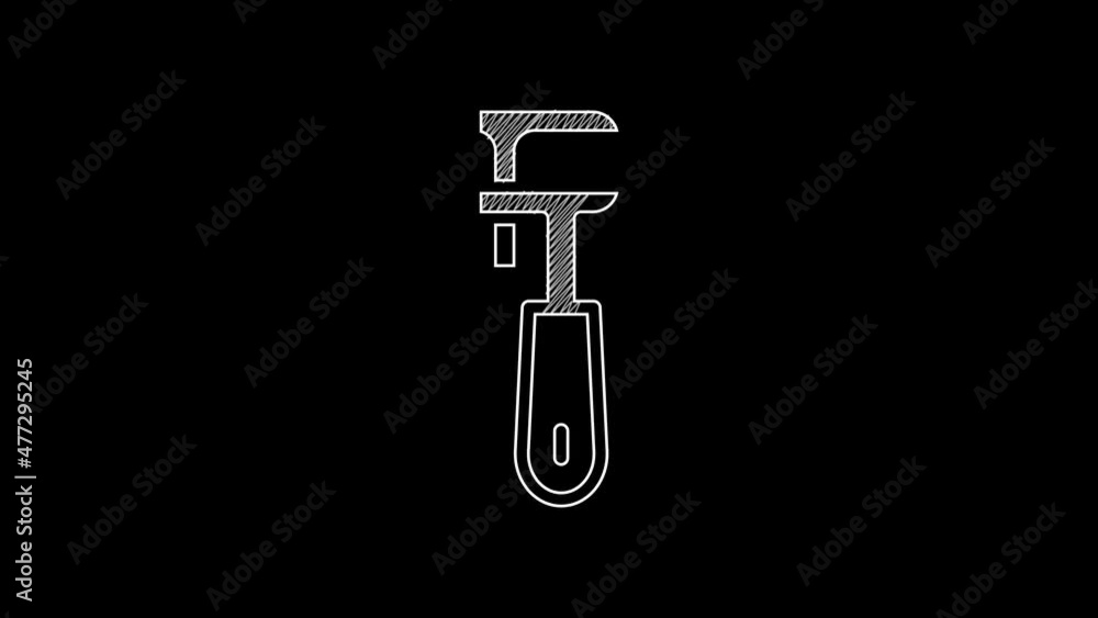 White line Pipe adjustable wrench icon isolated on black background. 4K Video motion graphic animation White line Pipe adjustable wrench icon isolated on black background. 4K Video motion graphic animation