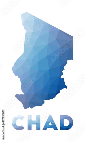 Low poly map of Chad. Geometric illustration of the country. Chad polygonal map. Technology, internet, network concept. Vector illustration.