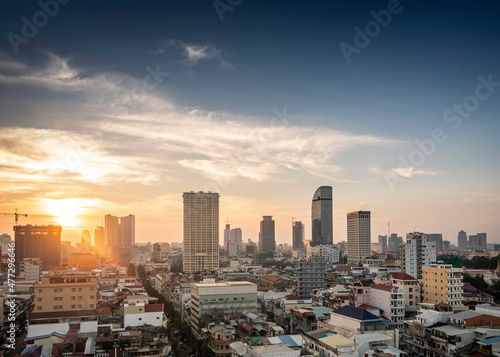 central Phnom Penh city modern urban buildings skyline in Cambodia
