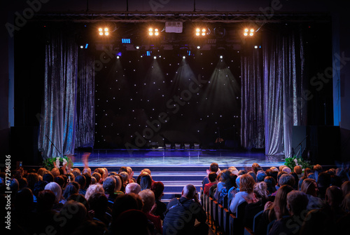Canvastavla Theatrical scene without actors, scenic light and smoke