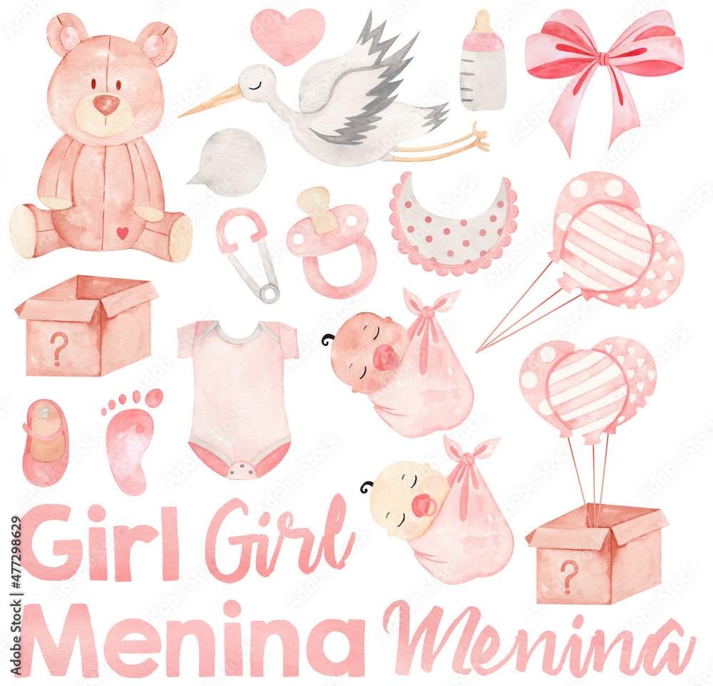 Set baby shower revelation tea Pink Girl Set baby shower revelation tea Pink Girl