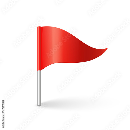 Red flag icon. Concept of pointer, tag and important sign Vector triangle silk on stick