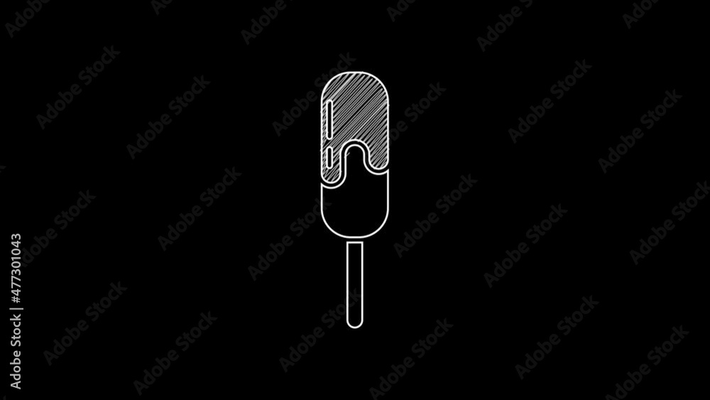 White line Ice cream icon isolated on black background. Sweet symbol. 4K Video motion graphic animation White line Ice cream icon isolated on black background. Sweet symbol. 4K Video motion graphic animation