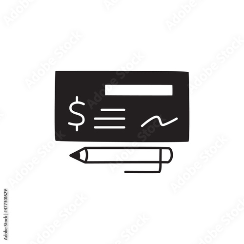 Payment Check Icon in black flat glyph, filled style isolated on white background