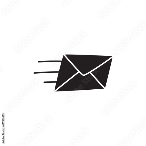 Send Mail Icon in black flat glyph, filled style isolated on white background