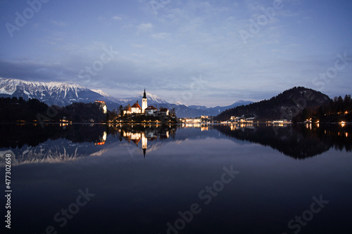 Lake Bled and Bled Island in the night, slovenia