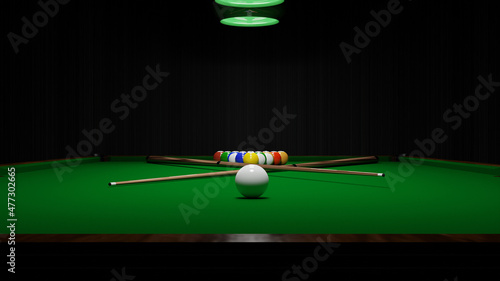 Photos Billiard balls on the table with a cue