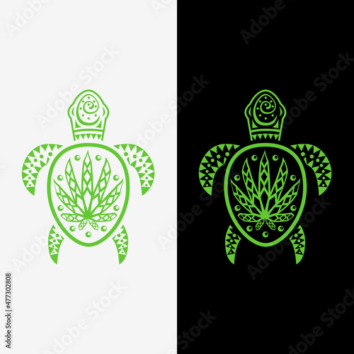 Sea turtle with marijuana. Illustration of a sea turtle with marijuana and decorations.