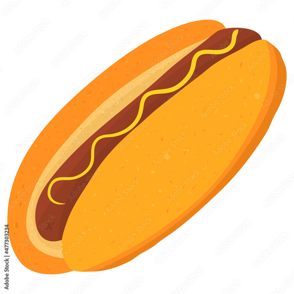Cartoon illustration with street junk food hot dog. Vector hand drawn graphic. Single food isolated art. Cartoon illustration with street junk food hot dog. Vector hand drawn graphic. Single food isolated art.