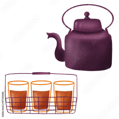 Hand drawn isolated traditional indian chai. Chai illustration clipart. 