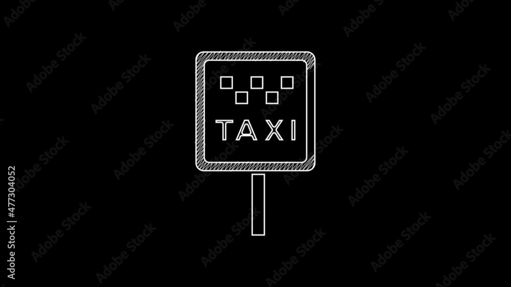 White line Road sign for a taxi stand icon isolated on black background. 4K Video motion graphic animation White line Road sign for a taxi stand icon isolated on black background. 4K Video motion graphic animation