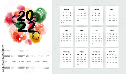 One Page Calendar with Small Monthes. Vector Illustration of Mini Paper Templates. photo