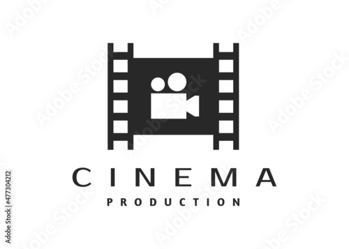 Camcorder Recorder Camera Projector with Filmstrip Roll Reel for Cinema Movie Film Production Studio and Filmmaker logo design vector 