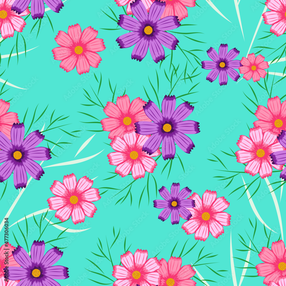 seamless pattern with cosmos flowers