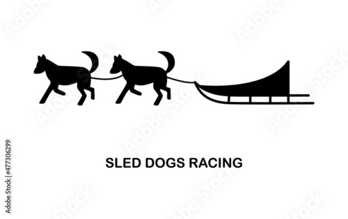 Dog sledding flat line icon. Person dogsledding. Winter extreme sport. Outline sign for mobile concept and web design, store photo