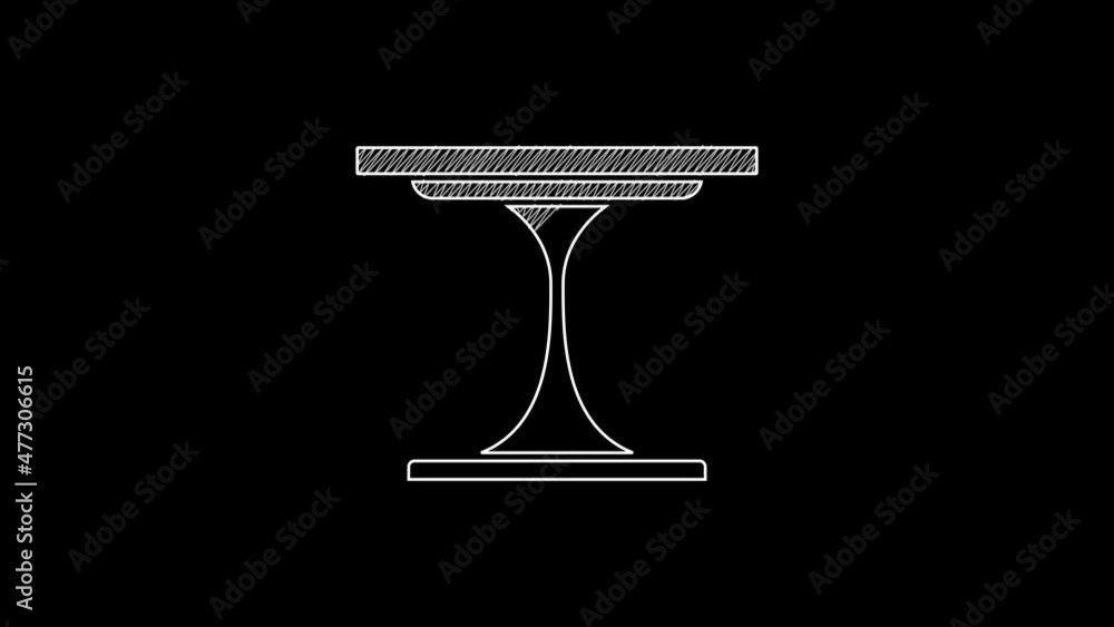 White line Round table icon isolated on black background. 4K Video motion graphic animation White line Round table icon isolated on black background. 4K Video motion graphic animation