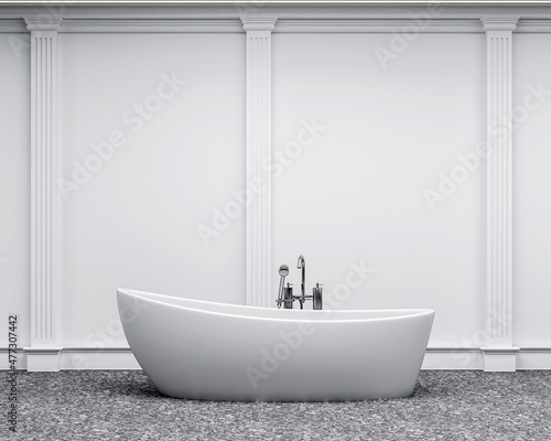 Modern bright bathroom interiors 3D rendering illustration