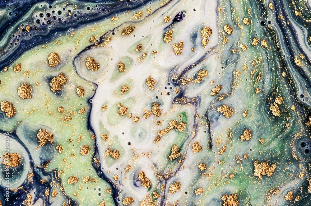 Obraz premium GREEN FOREST. Treasury of art. Swirls of marble. Abstract fantasia with golden powder. Extra special and luxurious- ORIENTAL ART. Ripples of agate. Natural luxury.