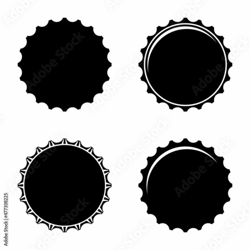 Bottle caps icons set isolated on white background. Labels in the form of bottle aluminum caps, Soda, juice or beer bottle tops icon. Vector illustration