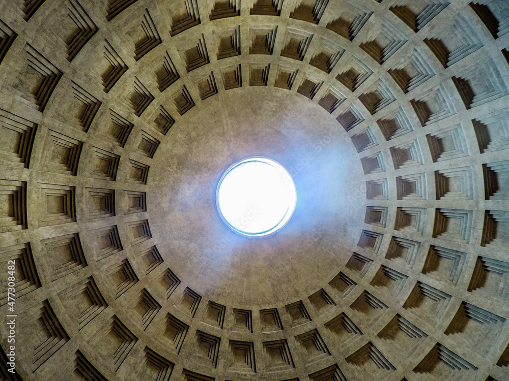 Rome, Italy, June 2017 - view of the Oculus at the Roman Pantheon 