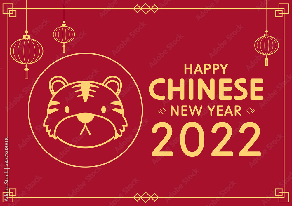 Naklejka premium Happy Chinese new year. Year of Tiger. Chinese new year 2022 poster. Tiger face symbol.