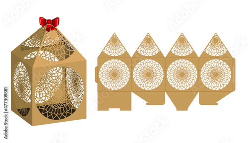 Mandala detailed box. Ethnic decorative elements. box laser cut template. jewellery box digital template vector laser files. Laser pattern vector files for laser cut. Gift box template.