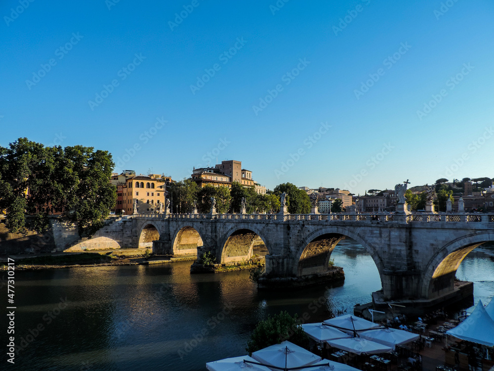 Beautiful view of Ponte Sant'Angelo (Sant'Angelo Bridge) - Rome, Italy