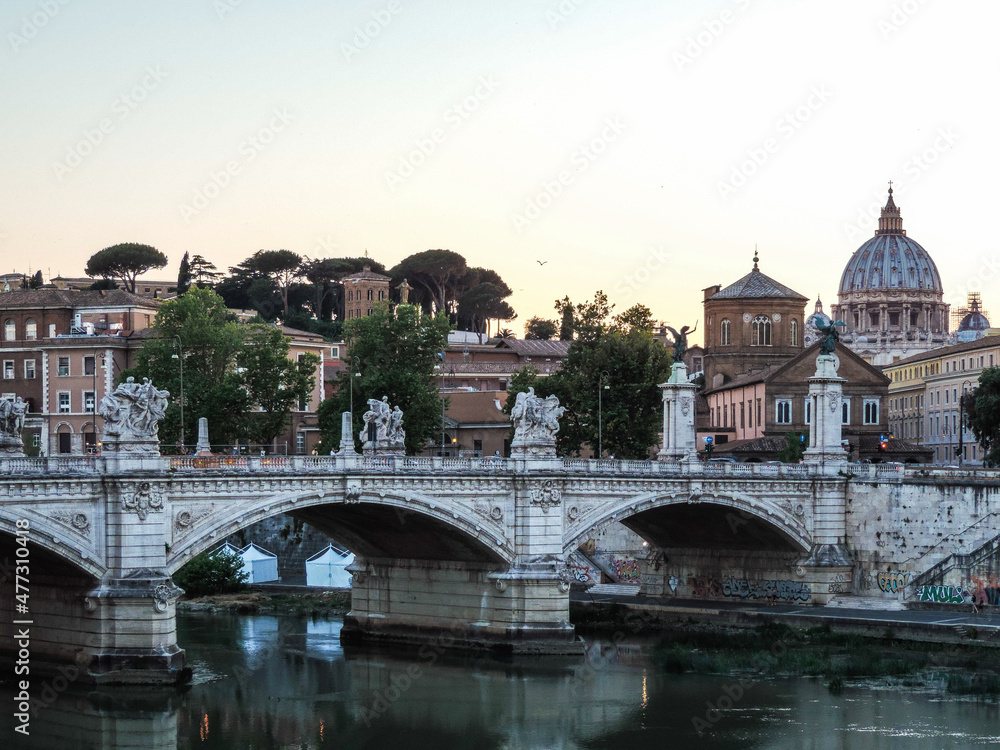 Beautiful view of Rome and Ponte Vittorio Emanuele II - Rome, Italy