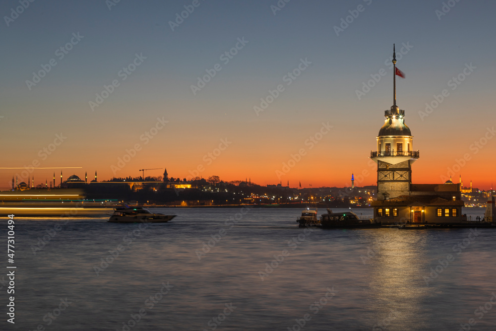 Sunset Colors in the Maidens Tower, Uskudar Istanbul Turkey Sunset Colors in the Maidens Tower, Uskudar Istanbul Turkey