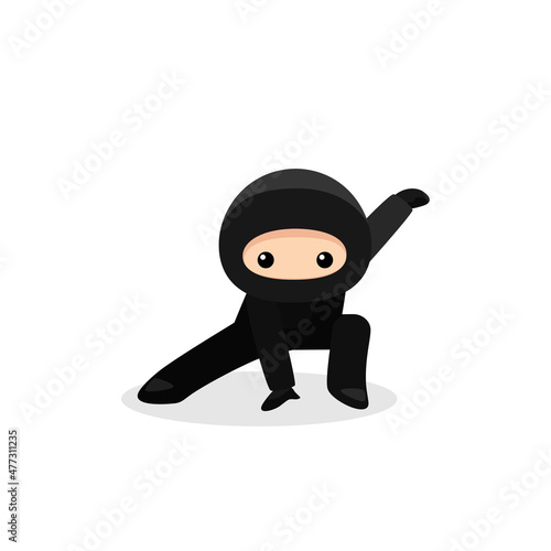 Canvas Print Cute ninja squatting isolated on white background