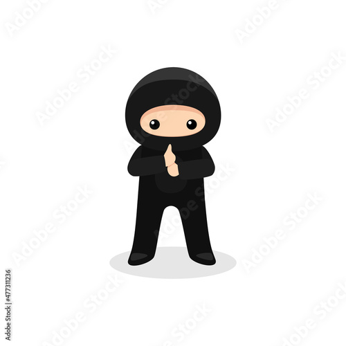 Cute ninja standing in Shinobi Power posture isolated with on white background