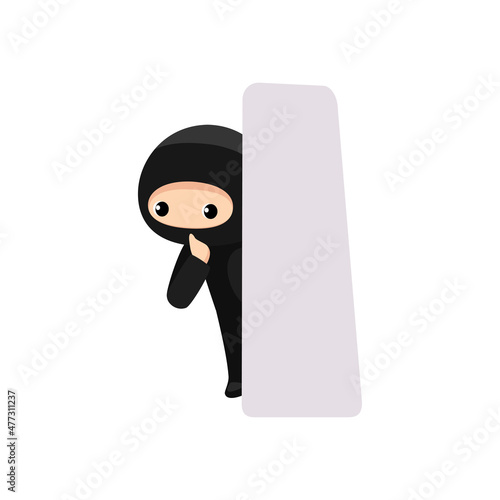 Snooping cute ninja isolated on white background