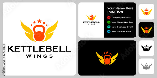 Kettlebell and crown king logo design with business card template.