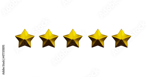 3d Cartoon 5 stars isolate on white background. 3d Render.