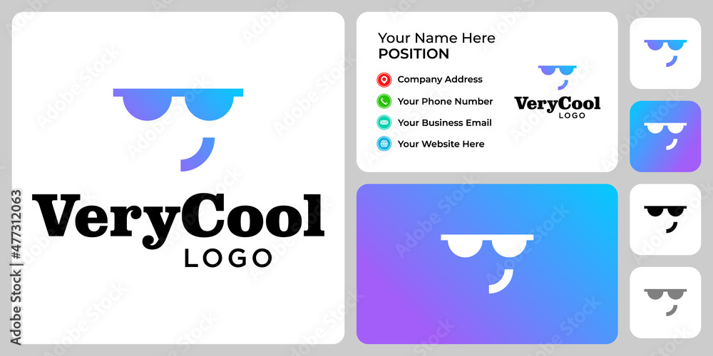 Abstract logo about someone wearing cool glasses with business card template.