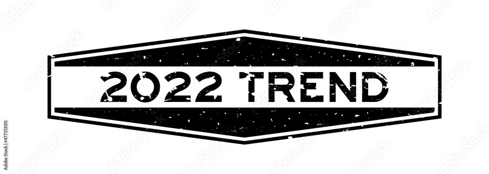 Grunge black 2022 trend word hexagon rubber seal stamp on white background