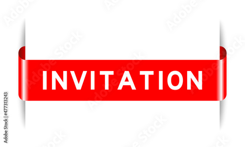 Red color inserted label banner with word invitation on white background