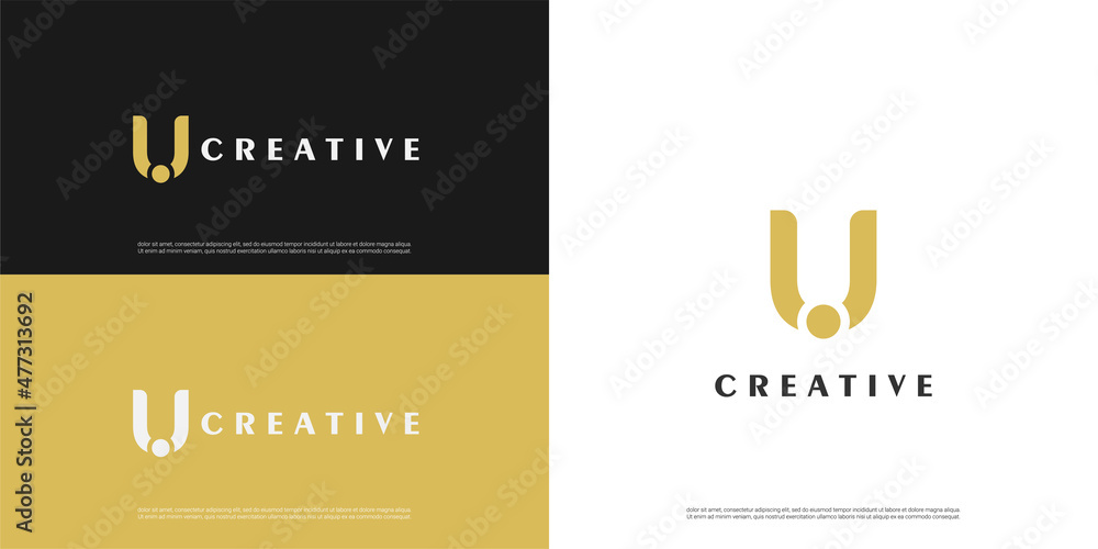 Obraz premium letter U logo line dot design, Minimalist U initial based vector icon. 