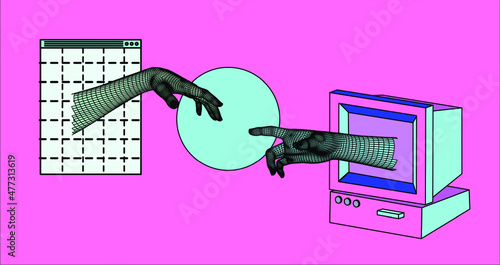 Old retro computer with CRT monitor. Vaporwave vintage style aesthetics.