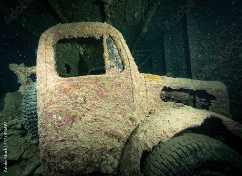 A truck inside SS Thistlegorm wreck, Red Sea, Egypt