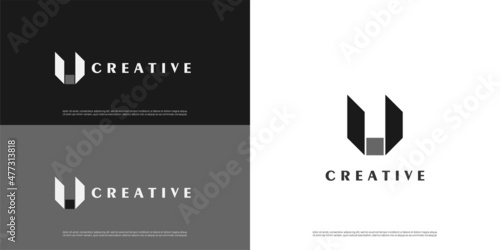 letter U logo line design, Minimalist U initial based vector icon.	
