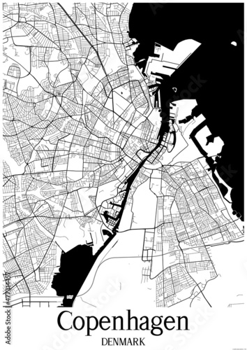 Photography White map of Copenhagen Denmark.